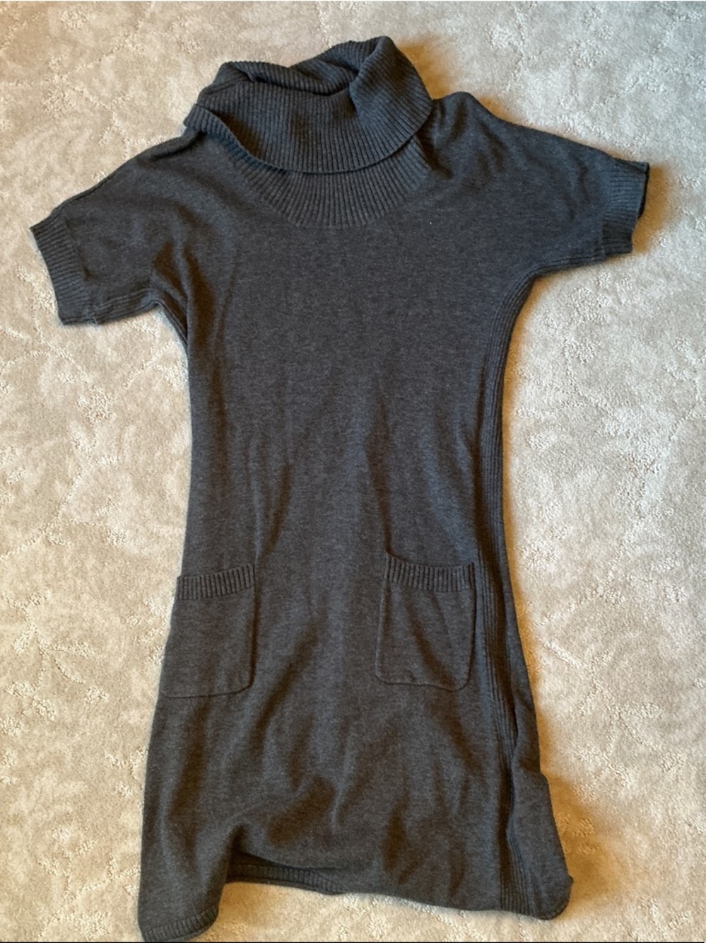 Athleta Dark Gray Short-Sleeve Turtleneck Sweater Dress